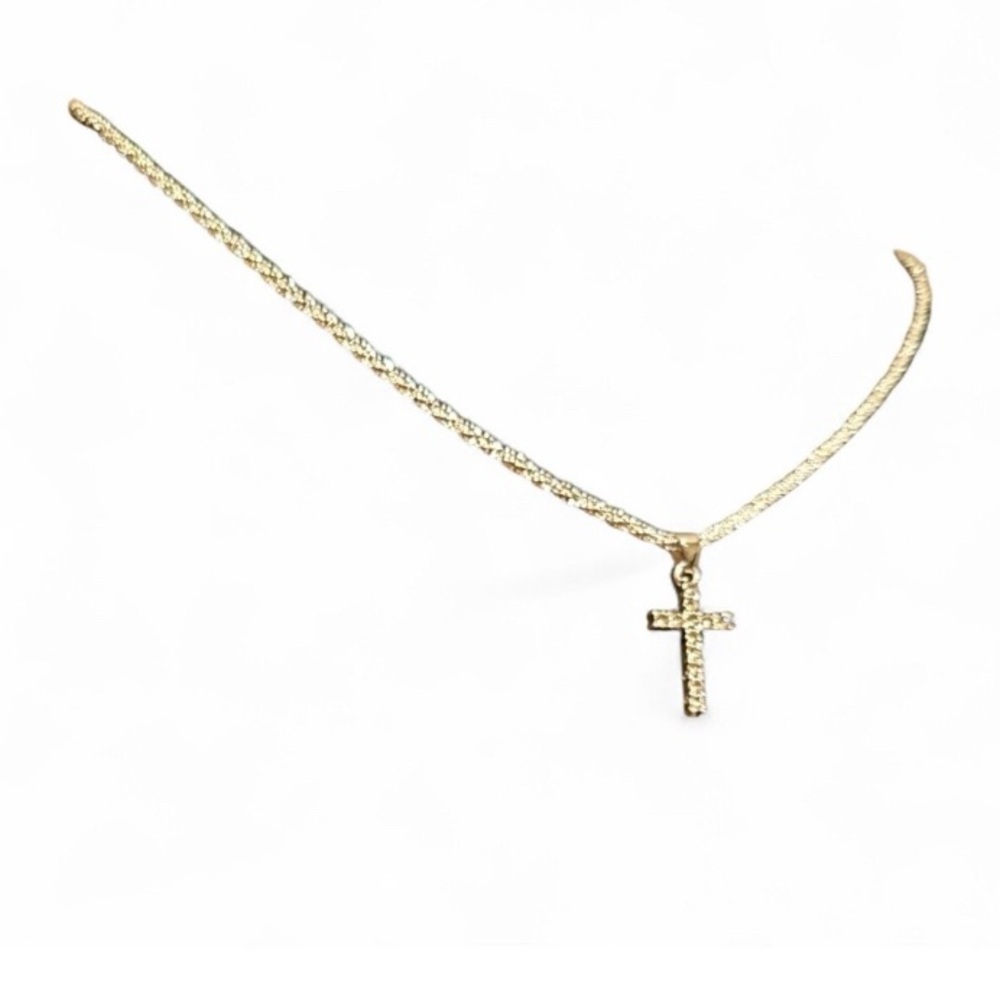 NEW Cubic Zirconia Pave Silver Cross Pendant Necklace 18” Length NIB